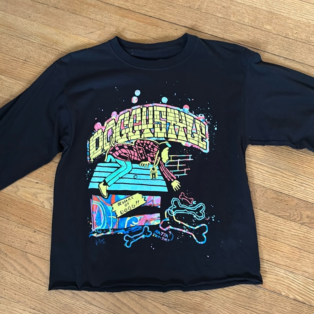 Death Row Records Womens Black Long Sleeve Graphic Cut Crop Top Shirt Size S